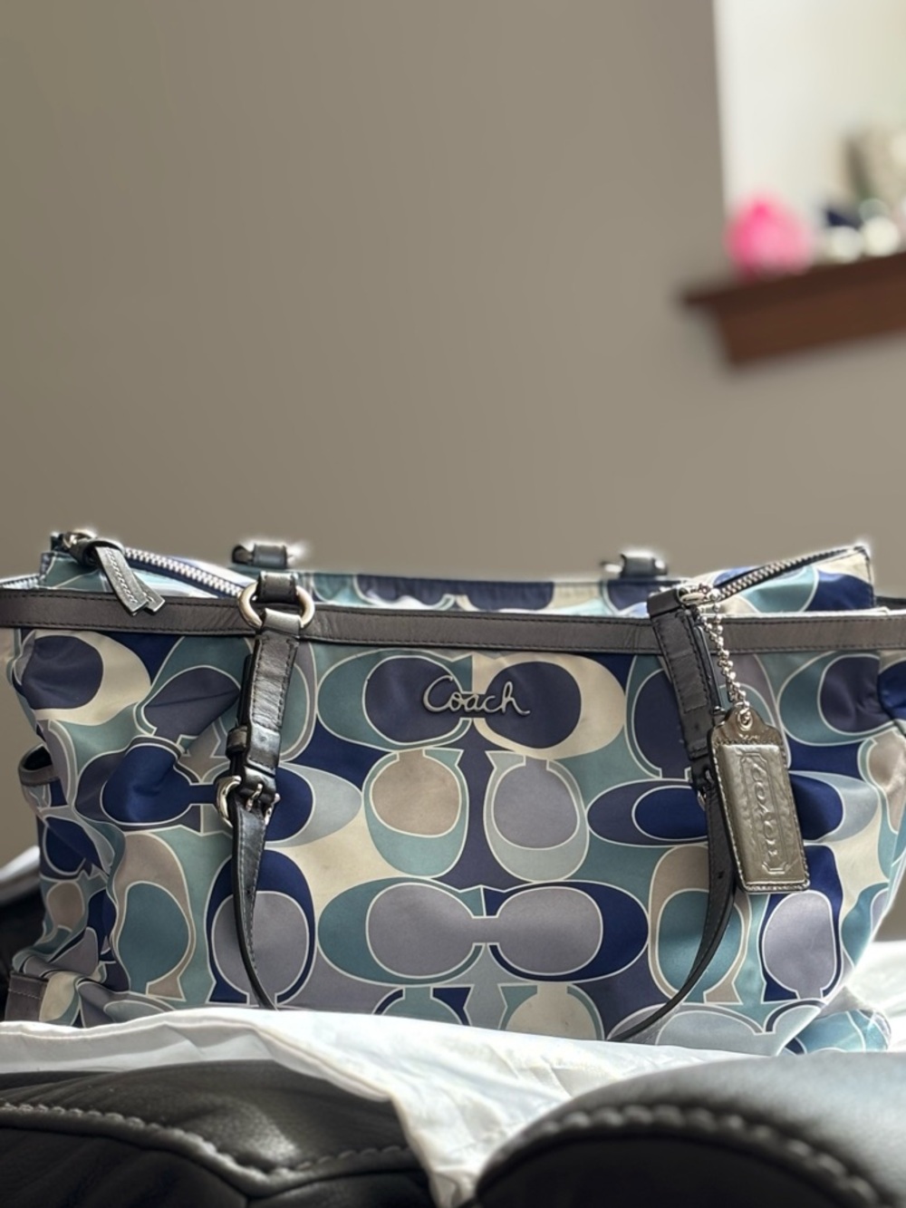 Coach Teal, Navy & Silver Signature Shoulder Bag - Picture 2 of 13